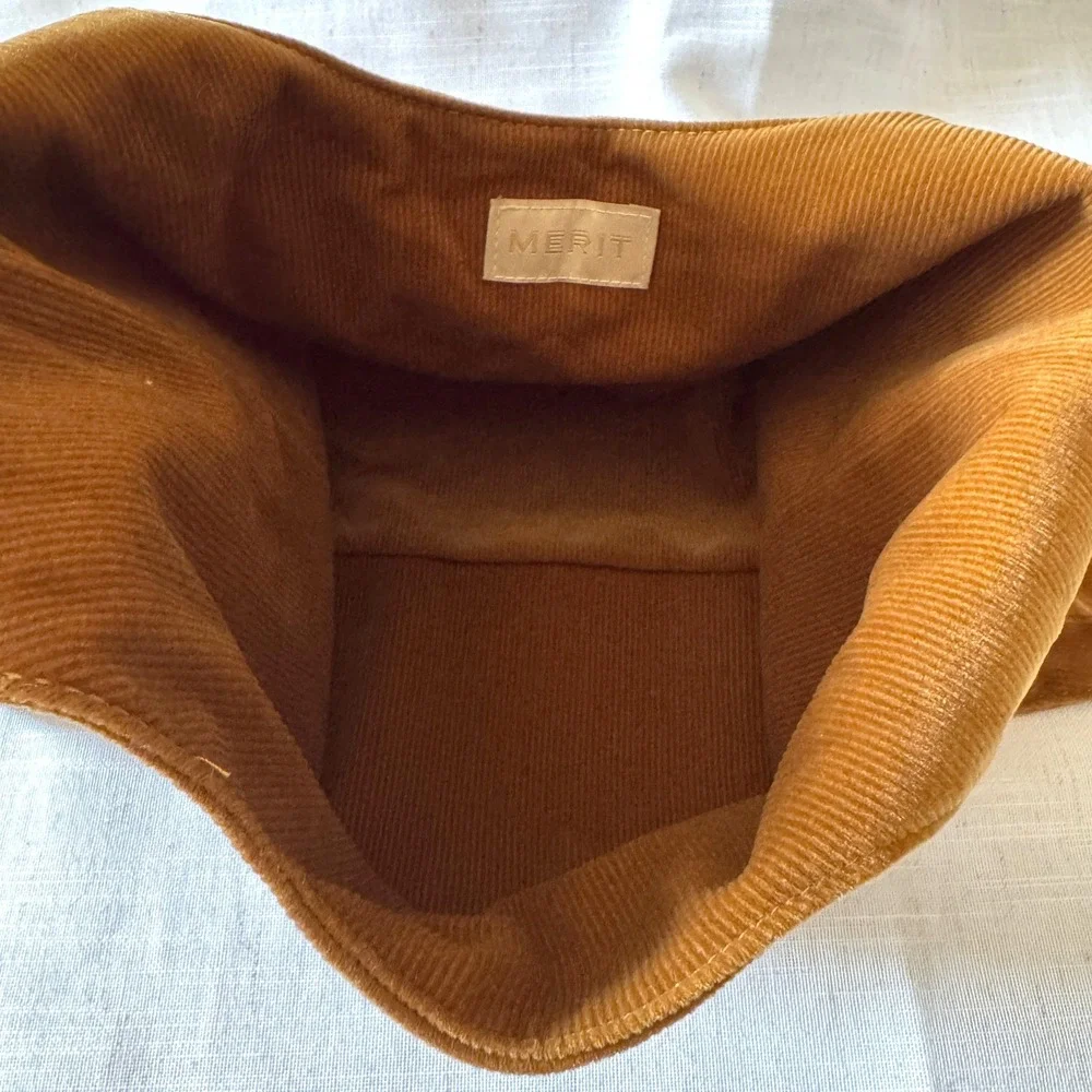 Merit Beauty Signature Tie Knot Bag Mustard Corduroy Makeup Purse Clutch
